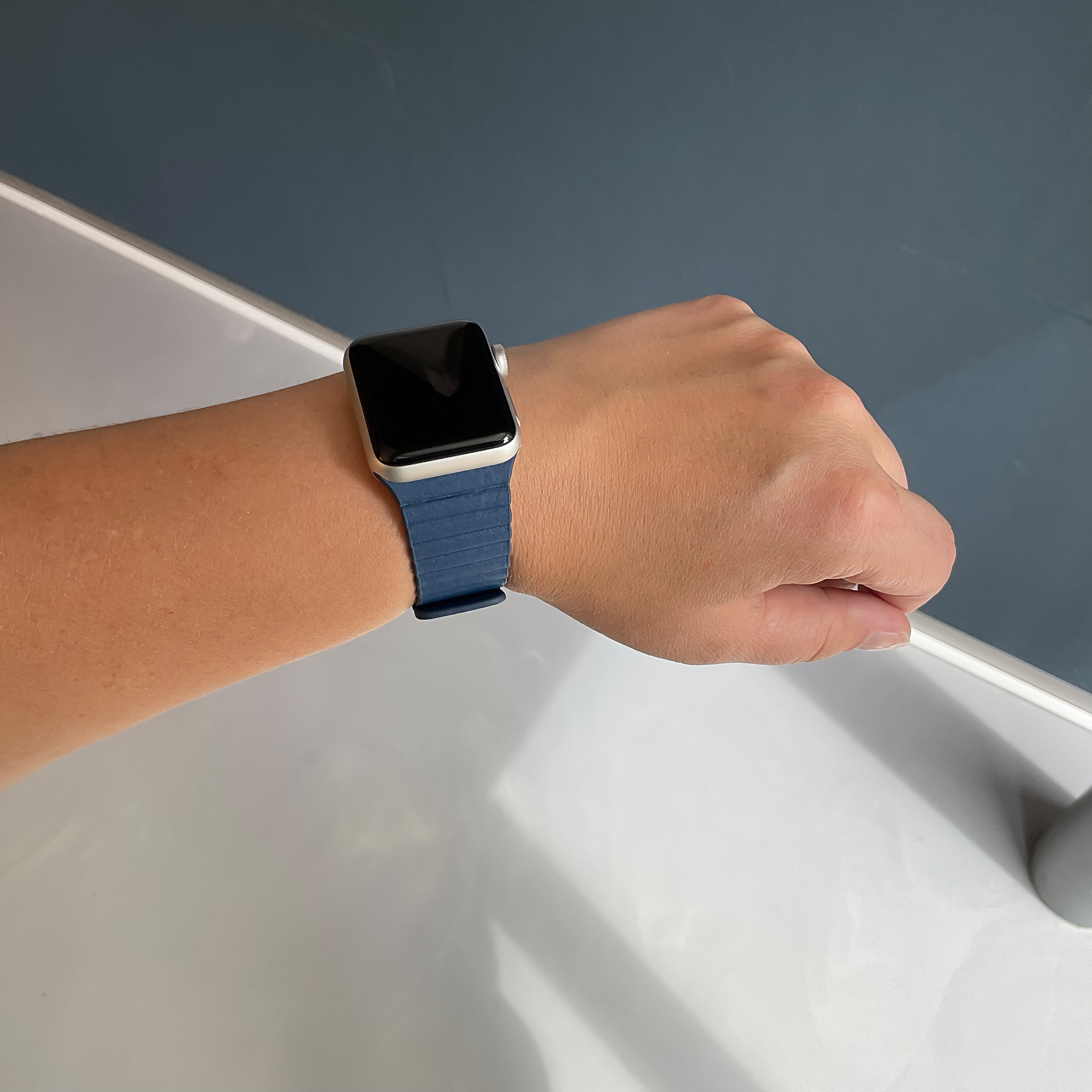 Apple Watch leren ribbel band - blauw
