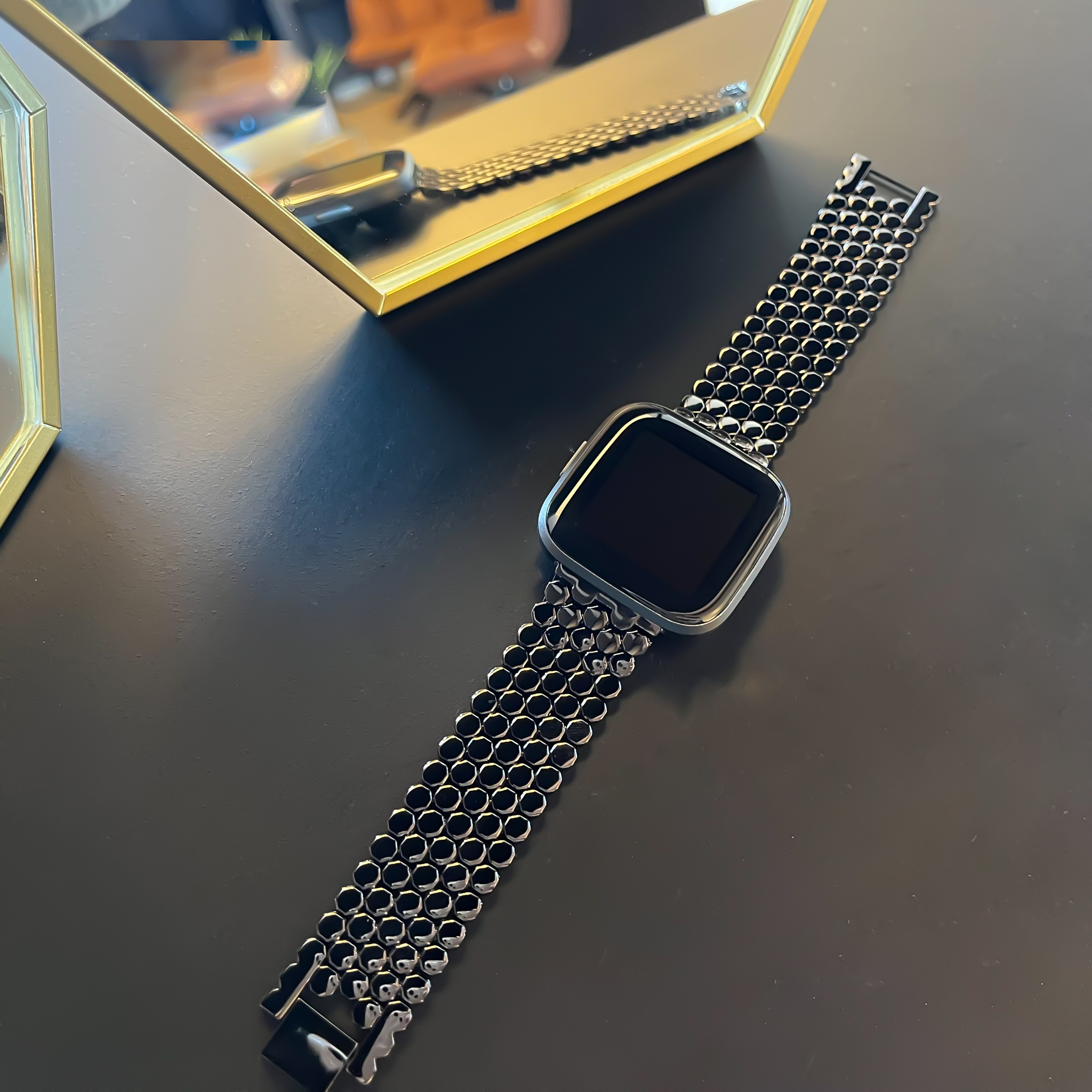 Fitbit Versa vis stalen schakel band - zwart