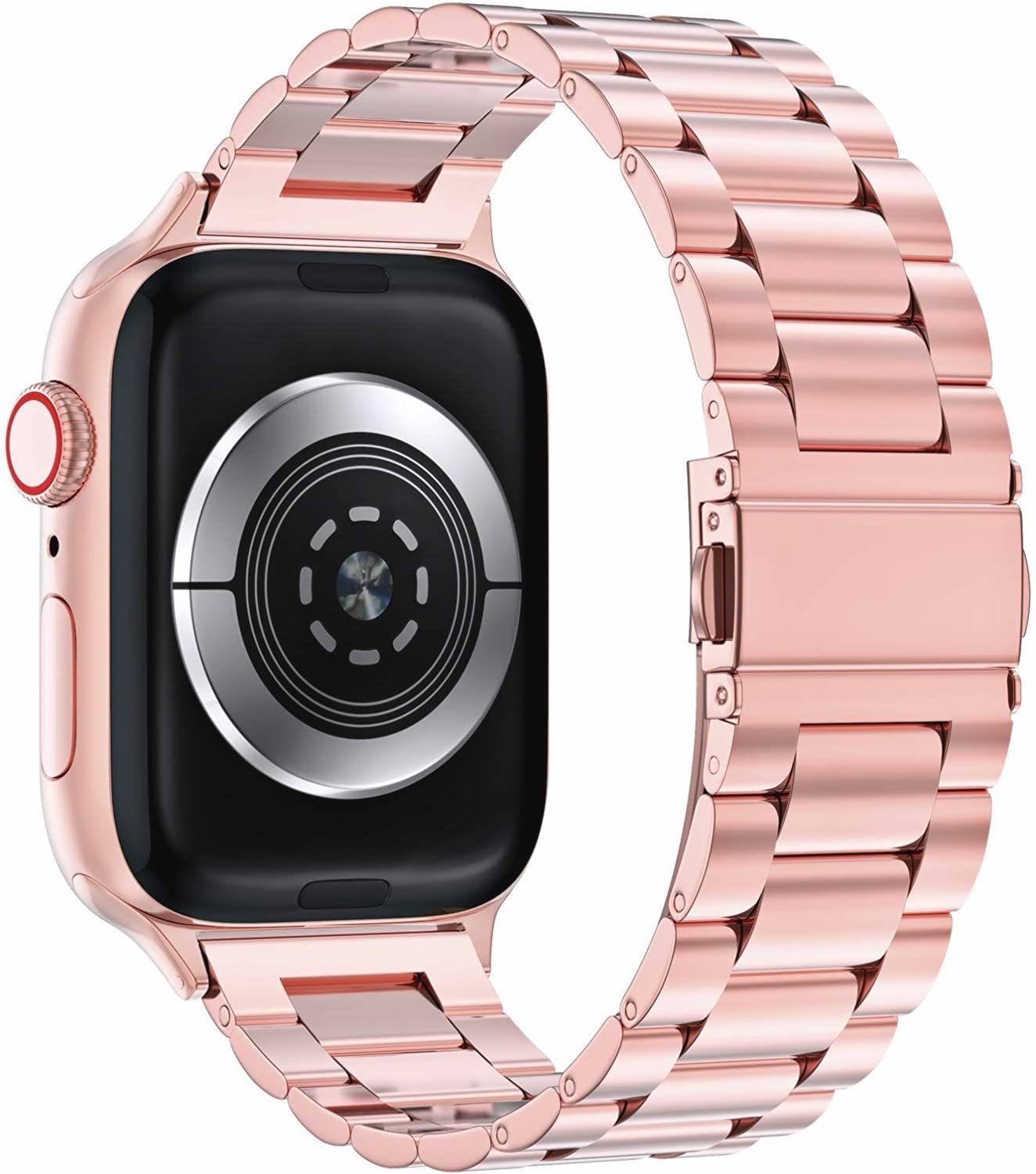 Apple Watch kralen stalen schakel band - rose rood