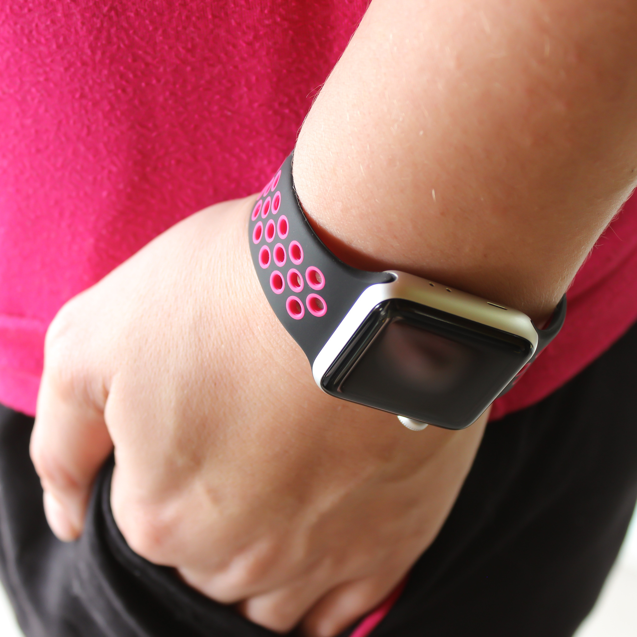 Apple Watch dubbel sport band - zwart roze