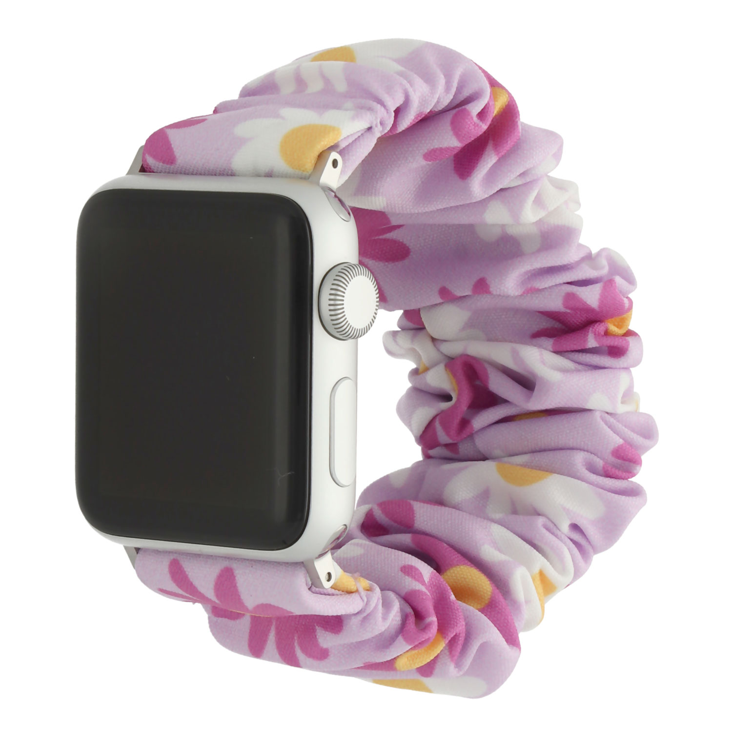 Apple Watch nylon Scrunchie band - Bloemen - paars - 7440850321307 - 123watches