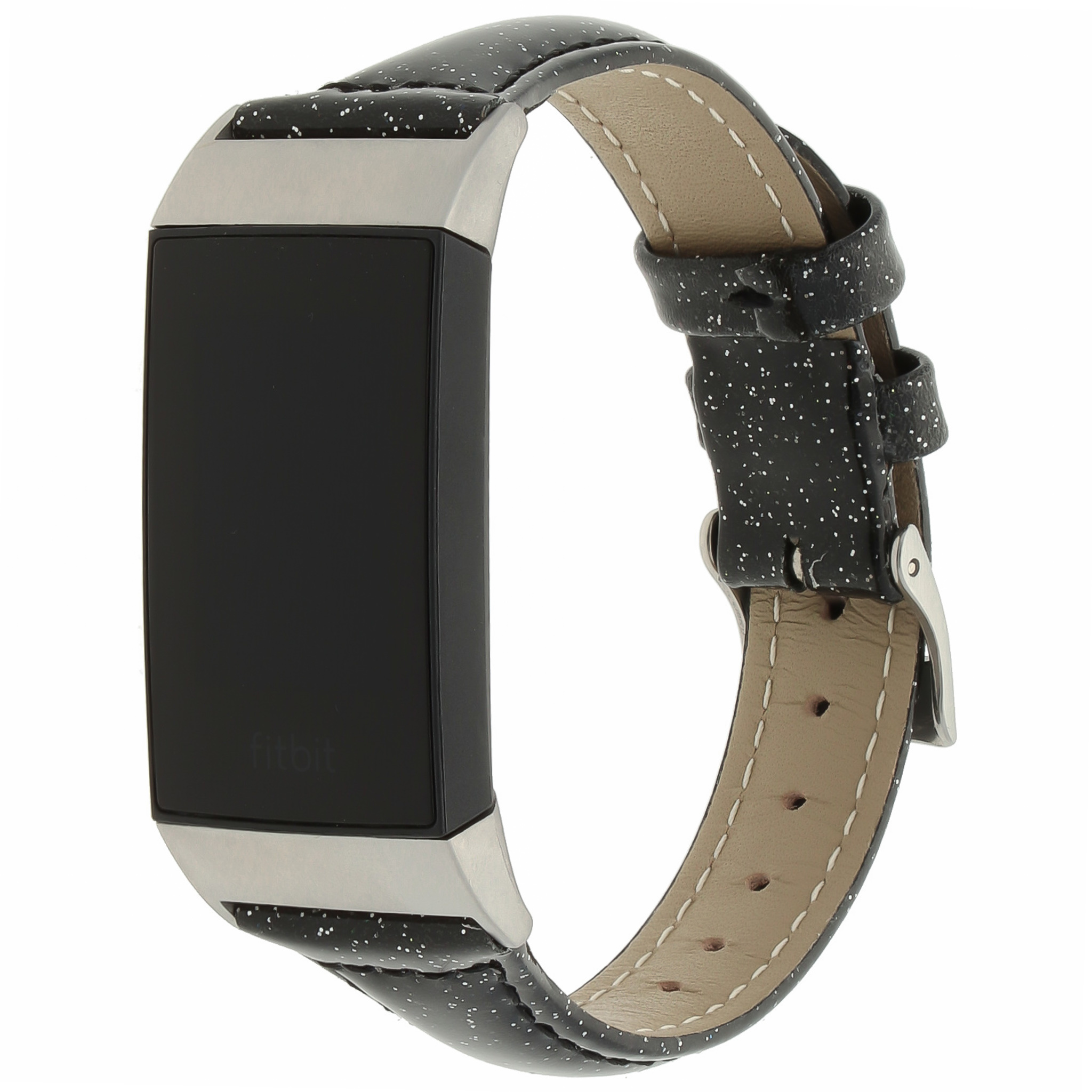 Fitbit Charge 3 & 4 leren glitter band - zwart