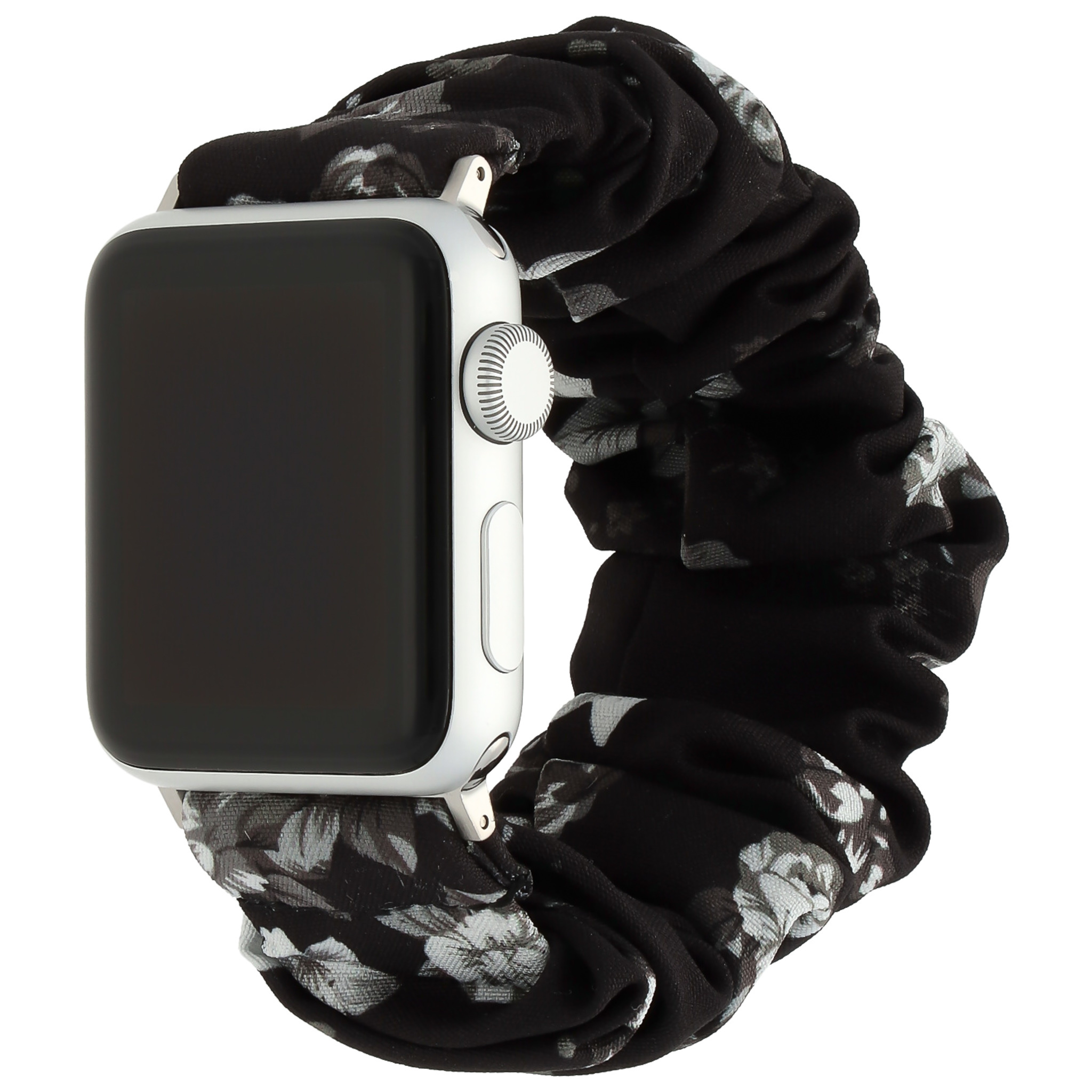 Apple Watch nylon scrunchie band - zwart met rozen