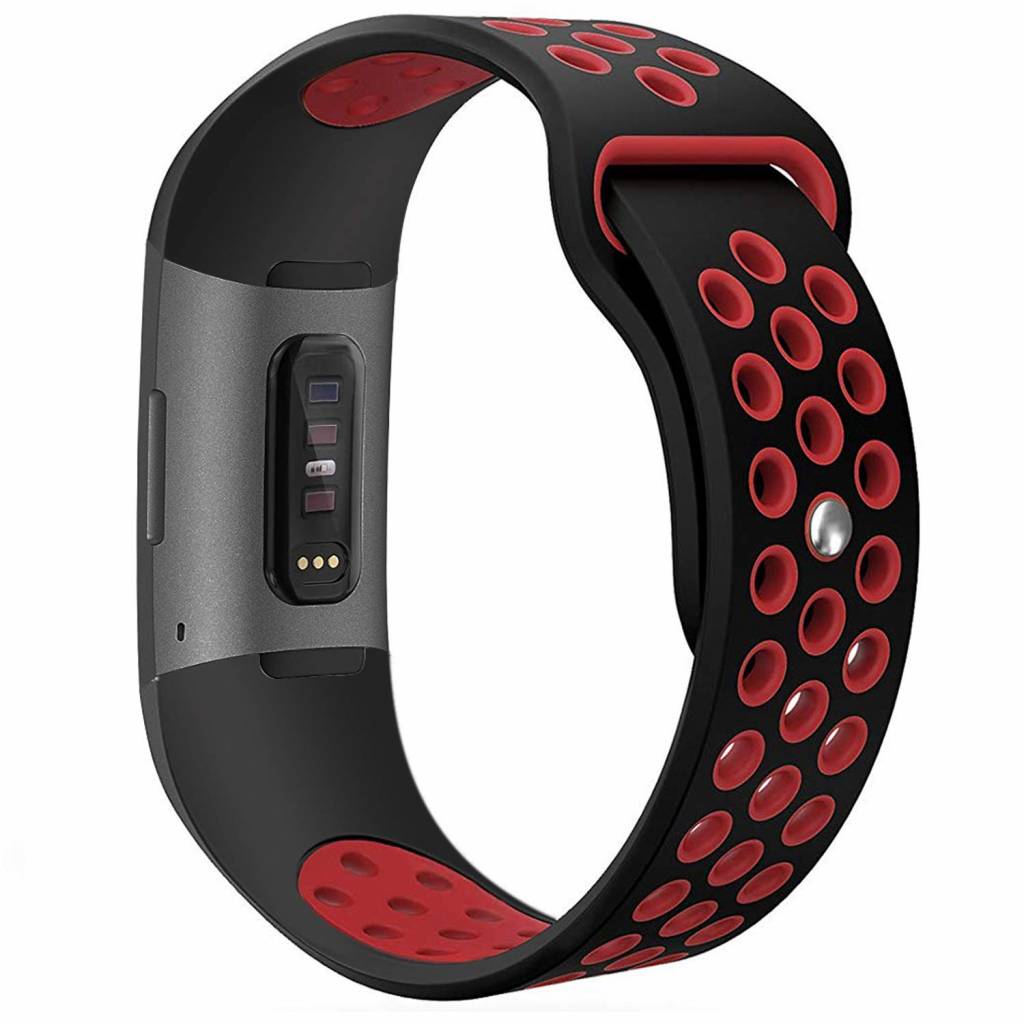 Fitbit Charge 3 & 4 dubbel sport band - zwart rood