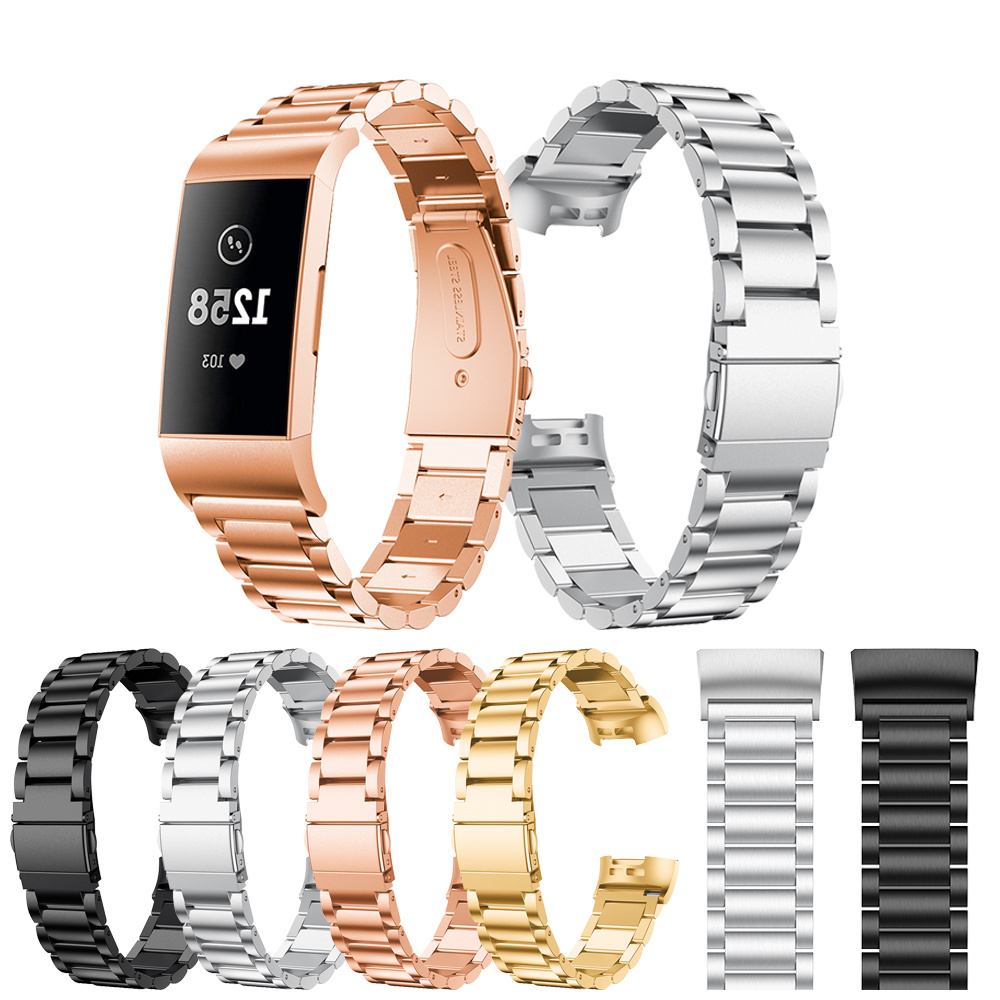 Fitbit Charge 3 & 4 kralen stalen schakel band - zwart