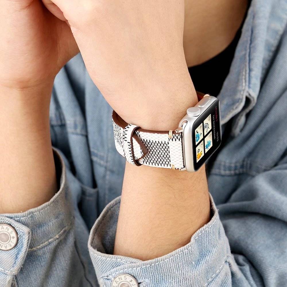 Apple Watch leren grid band - wit