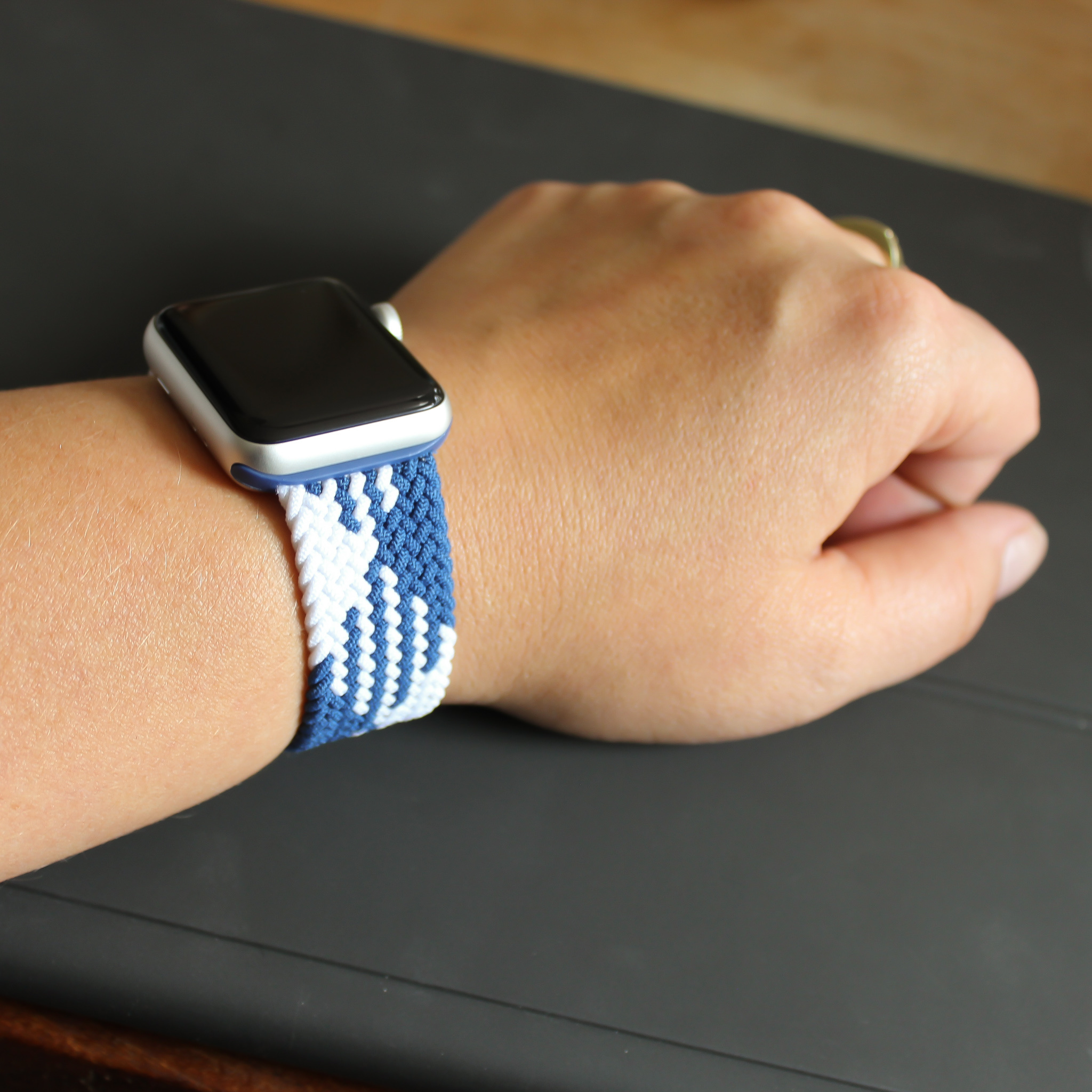 Apple Watch nylon gevlochten solo band - blauw wit