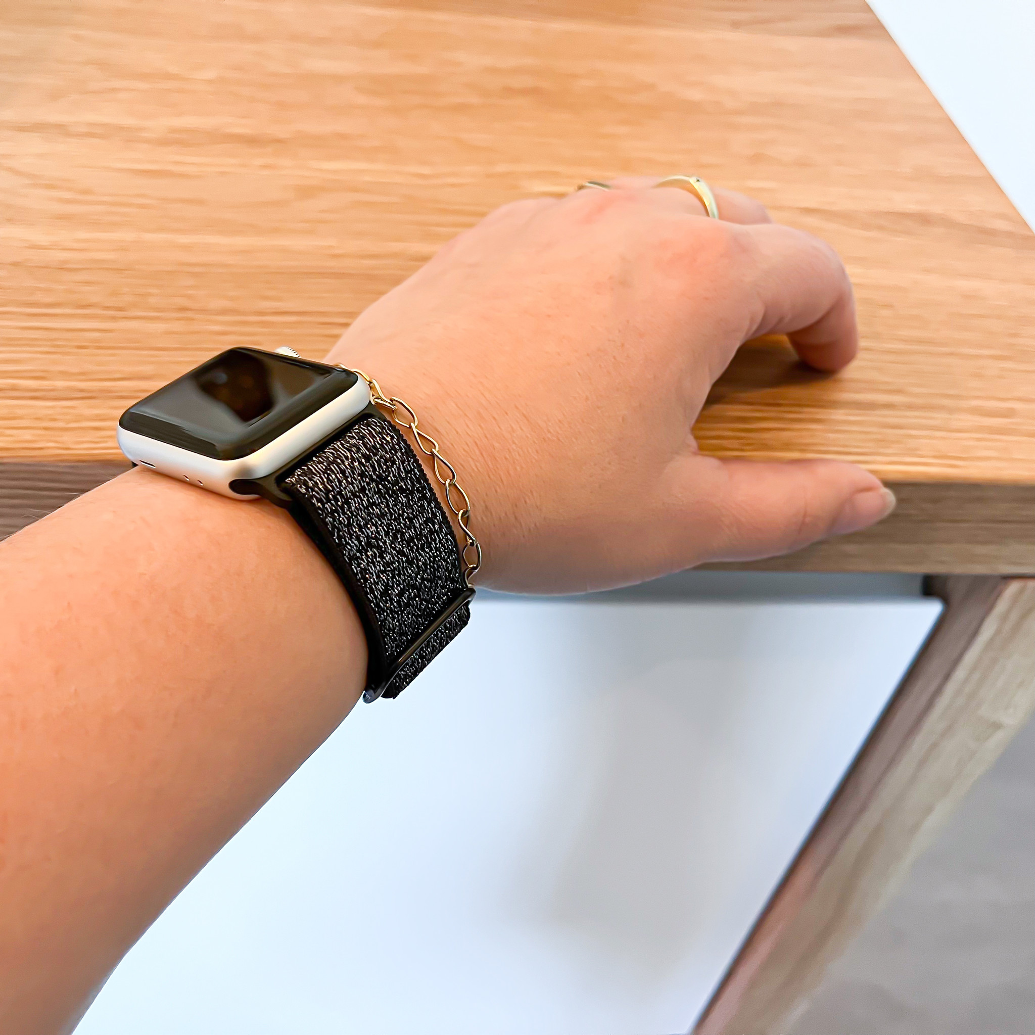 Apple Watch nylon geweven solo band - glitter zwart