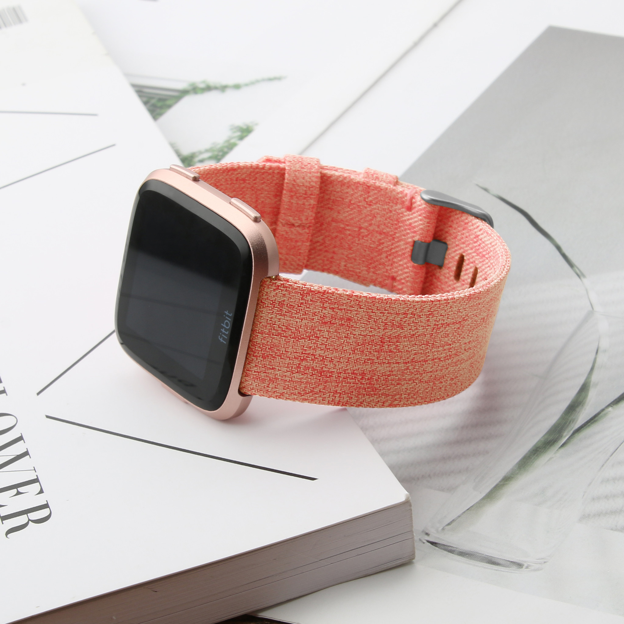 Fitbit Versa nylon gesp band - oranje