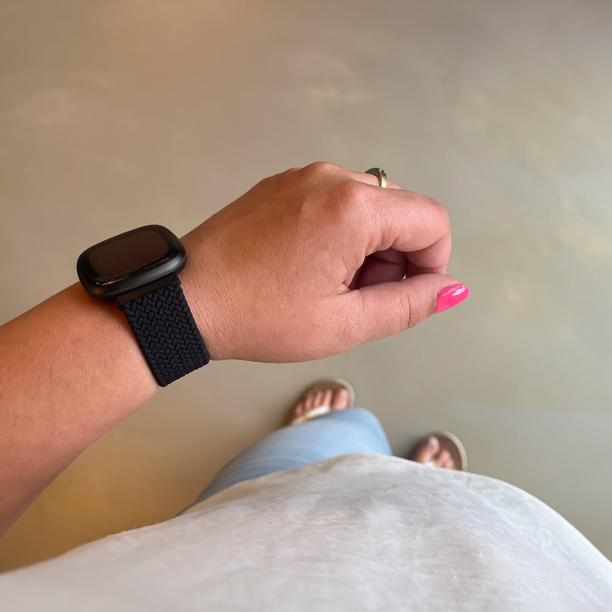 Fitbit Versa 3 / Sense nylon gevlochten solo band - zwart