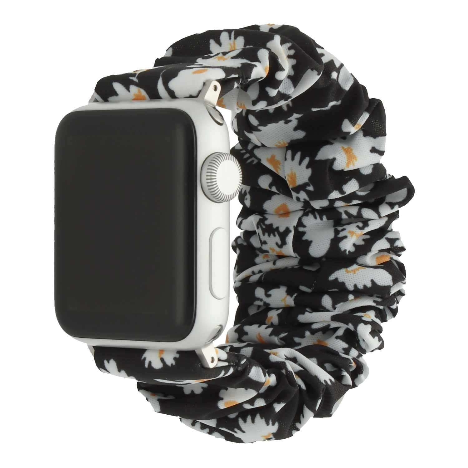 Apple Watch nylon Scrunchie band - Bloemen - zwart - 7440850319342 - 123watches