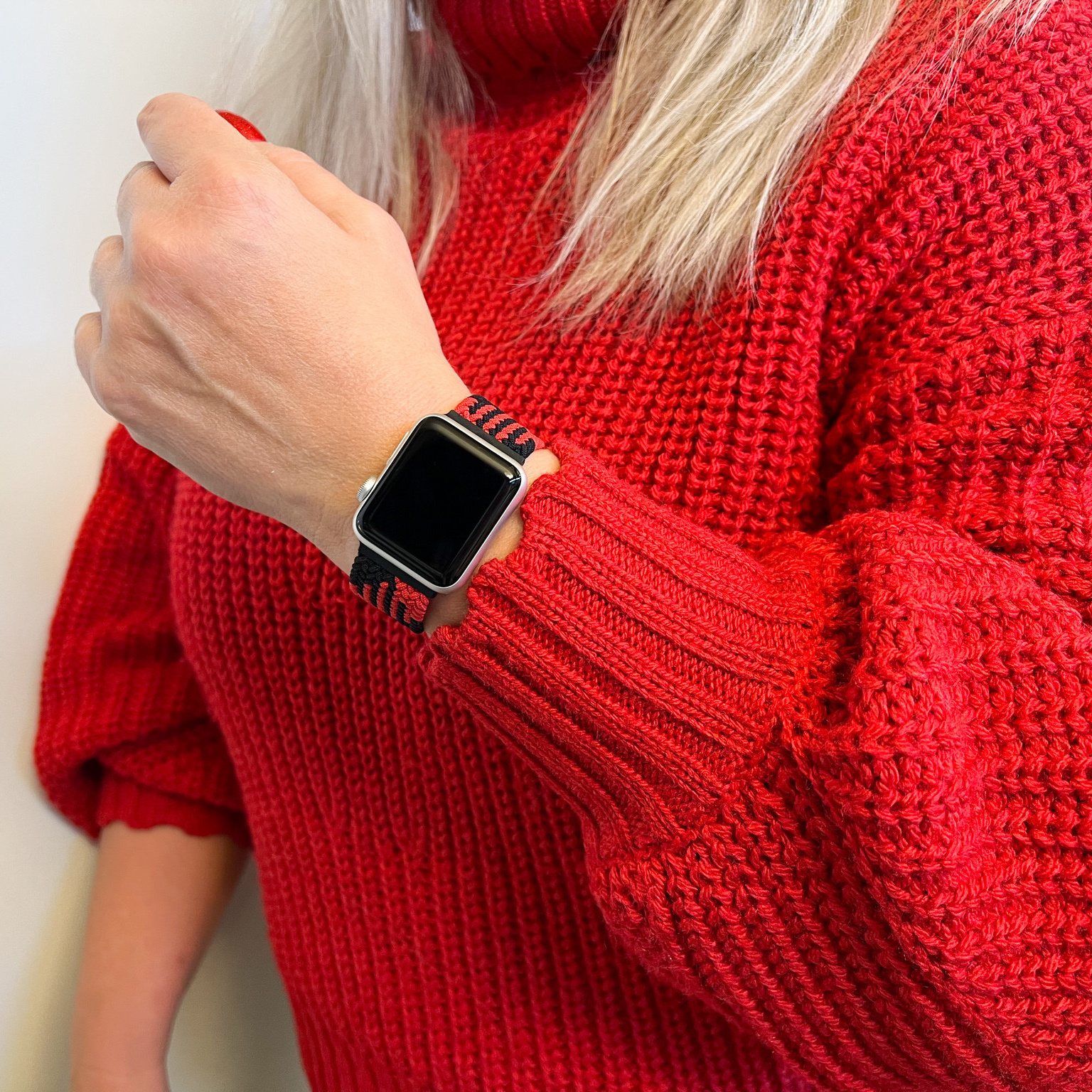 Apple Watch nylon gevlochten solo band - rood zwart