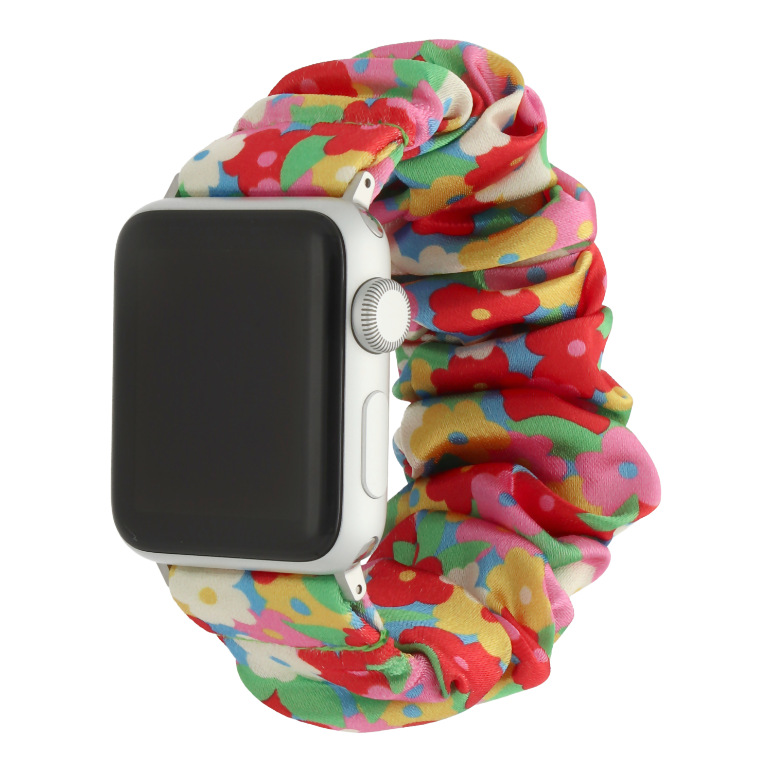 Apple Watch nylon Scrunchie band - Bloemen regenboog - 7440850320362 - 123watches