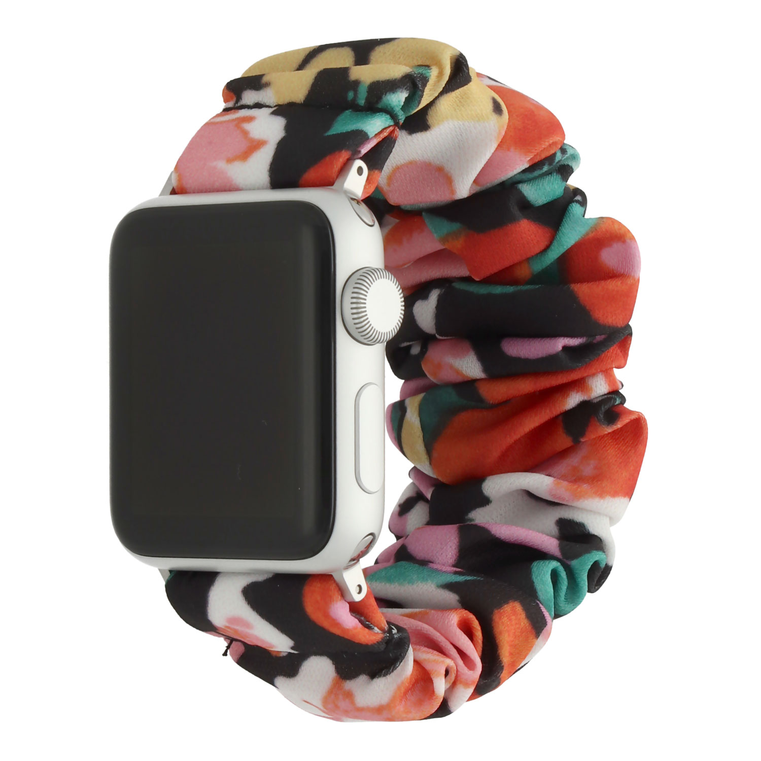 Apple Watch nylon Scrunchie band - Bloemen - zwart multi - 7440850319304 - 123watches