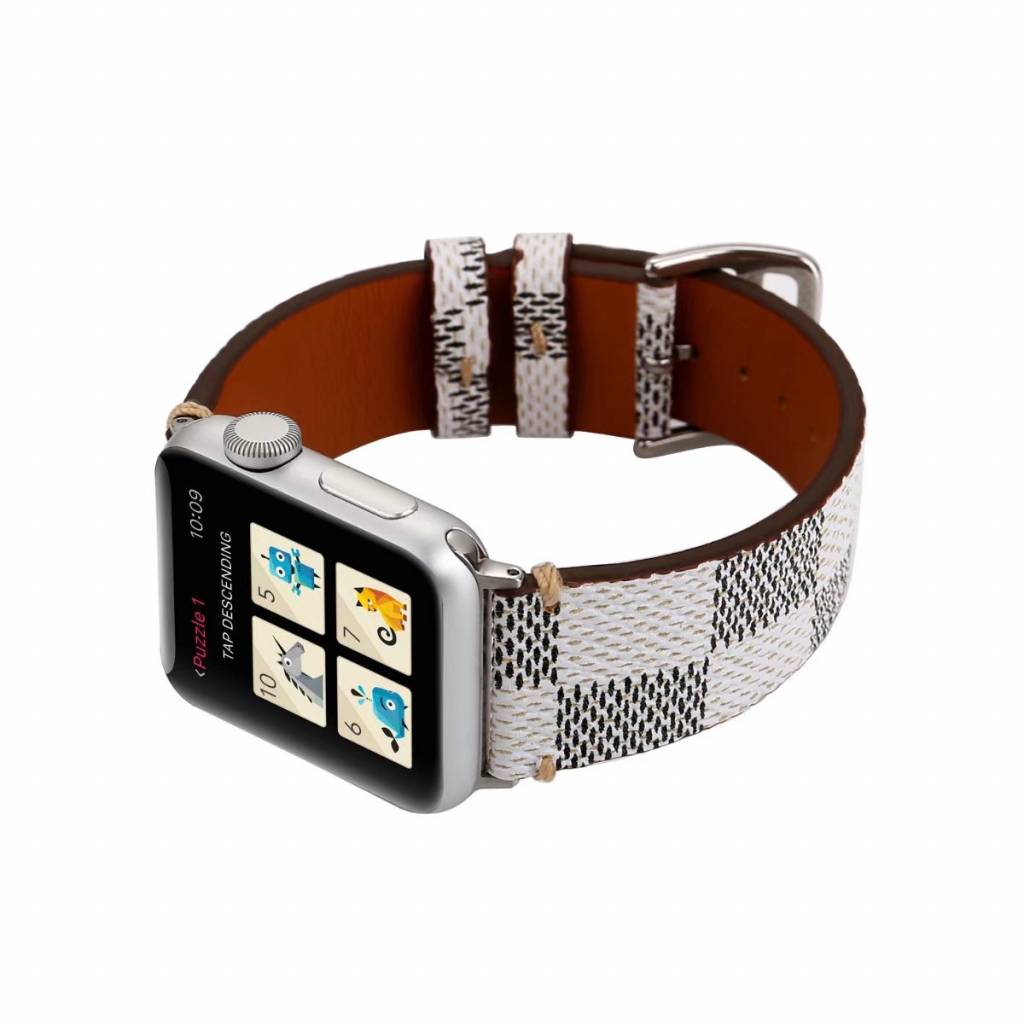 Apple Watch leren grid band - wit