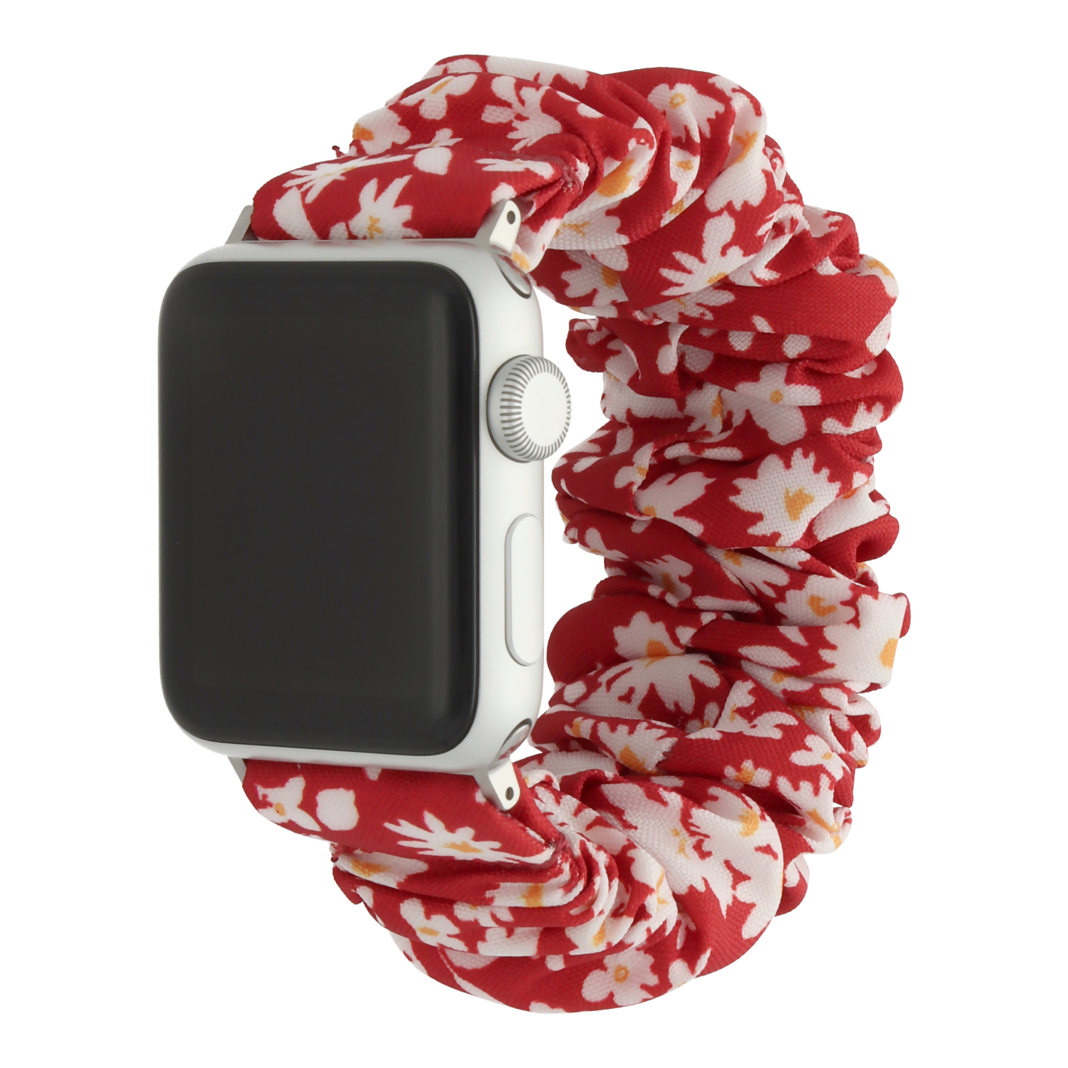 Apple Watch nylon Scrunchie band - Bloemen rood - 7440850320324 - 123watches