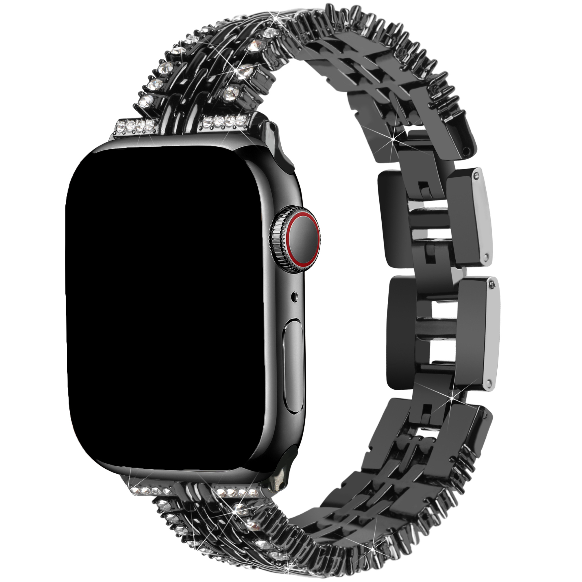 Apple Watch diamant stalen schakel band Eline - zwart