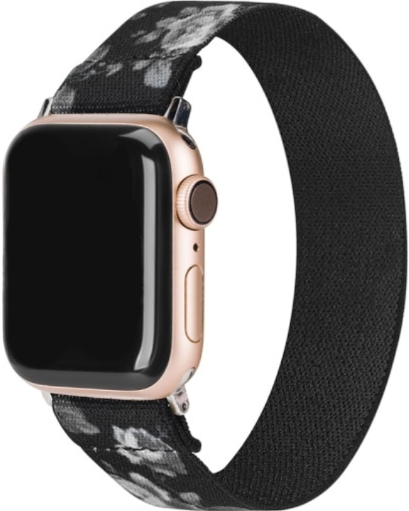 Apple Watch nylon geweven band - bloemen zwart