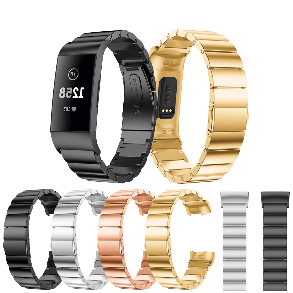 Fitbit Charge 3 & 4 stalen schakel band - zwart
