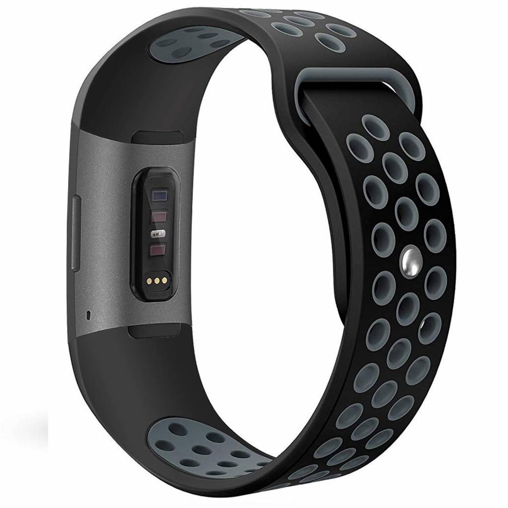 Fitbit Charge 3 & 4 dubbel sport band - zwart grijs