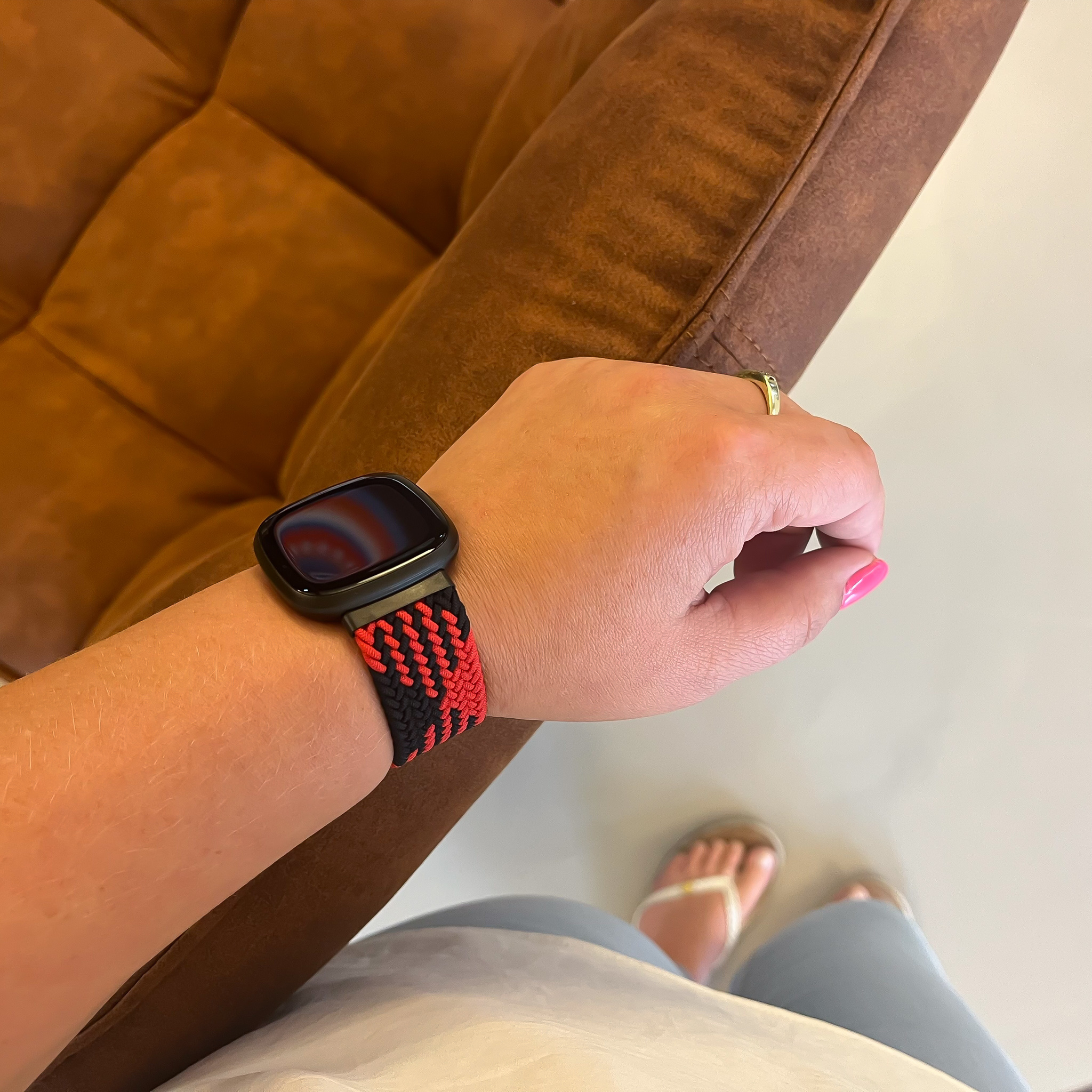 Fitbit Versa 3 / Sense nylon gevlochten solo band - rood zwart
