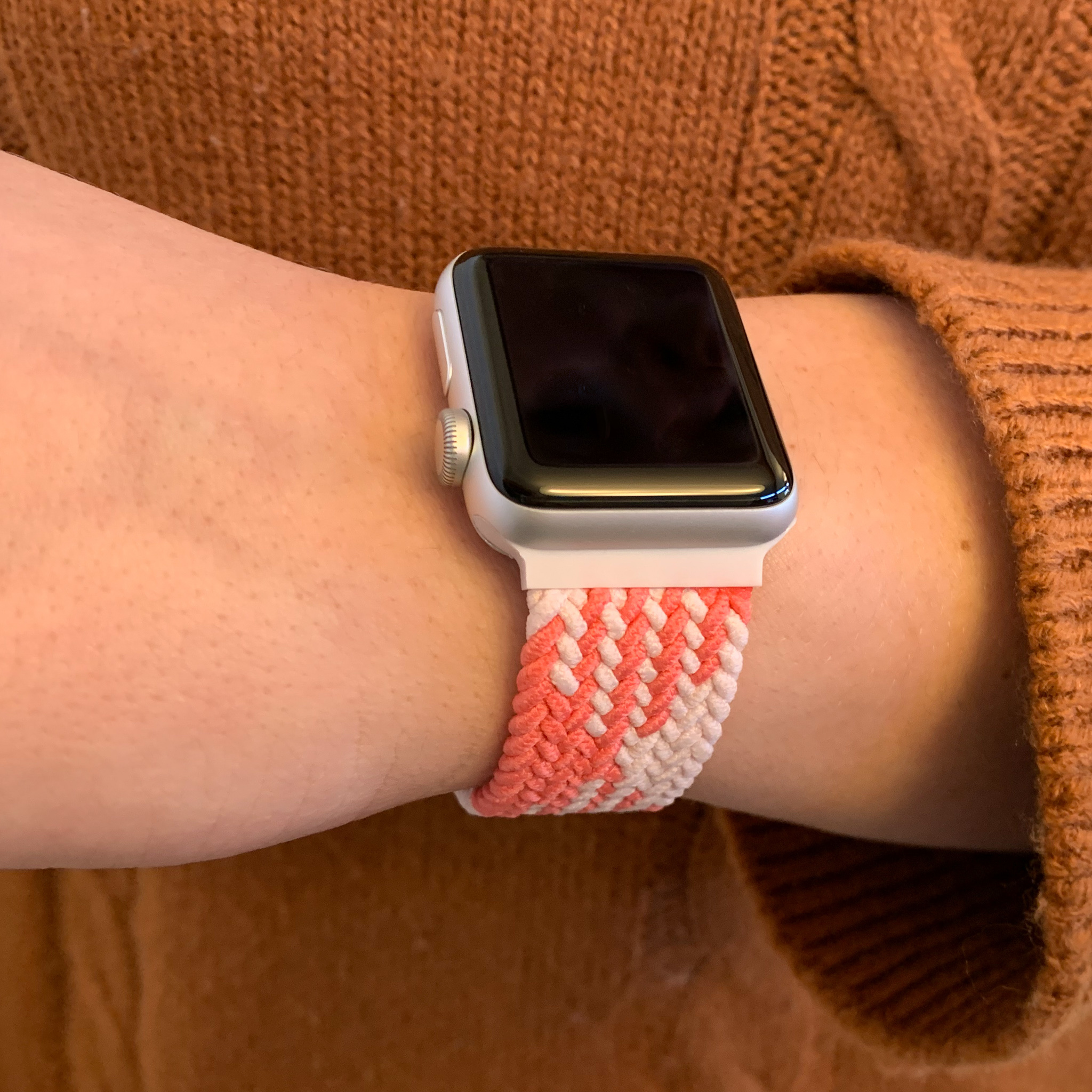 Apple Watch nylon gevlochten solo band - roze wit