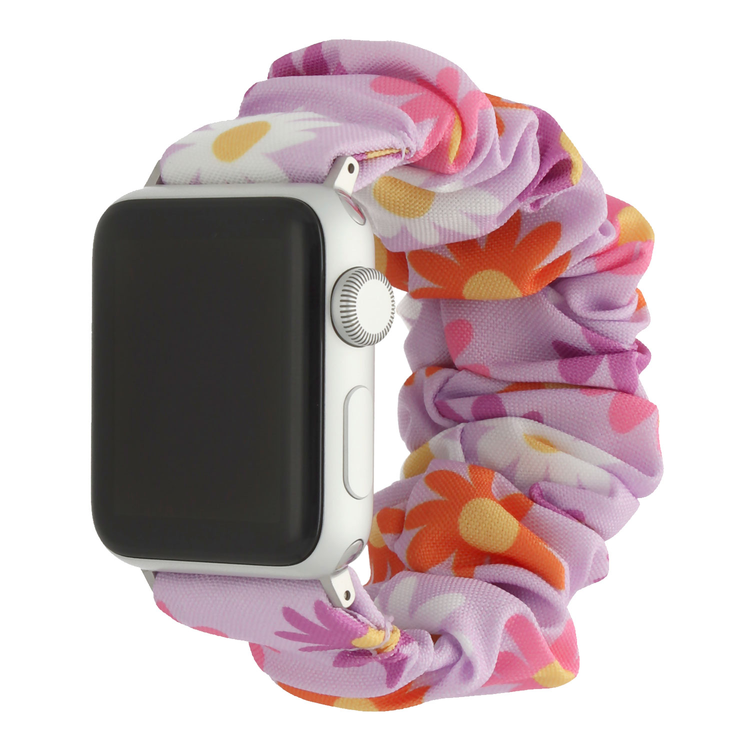 Apple Watch nylon Scrunchie band - Bloemen roze - 7440850319380 - 123watches