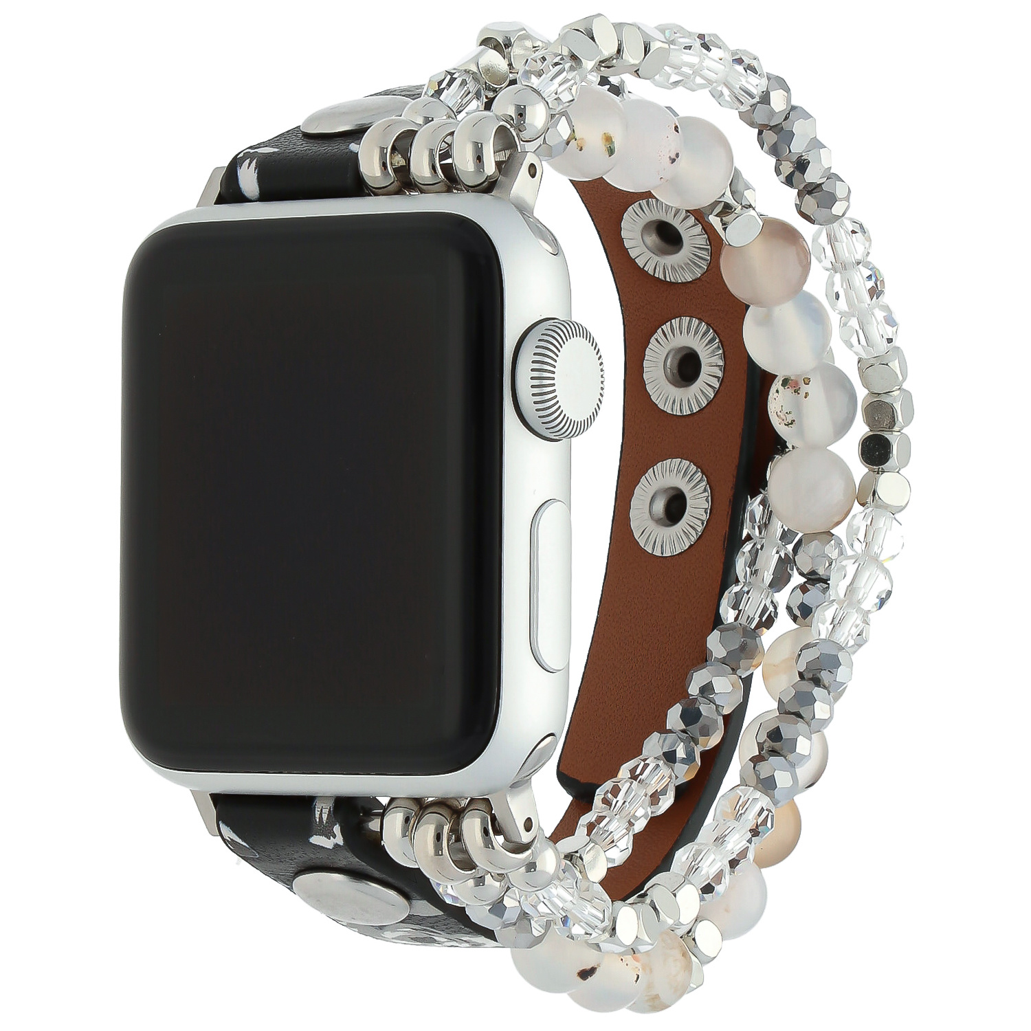 Apple Watch leren sieraden band - bloemen zwart
