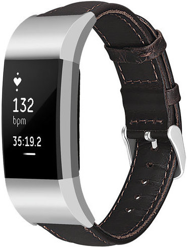Fitbit Charge 2 genuine leren band - donkerbruin