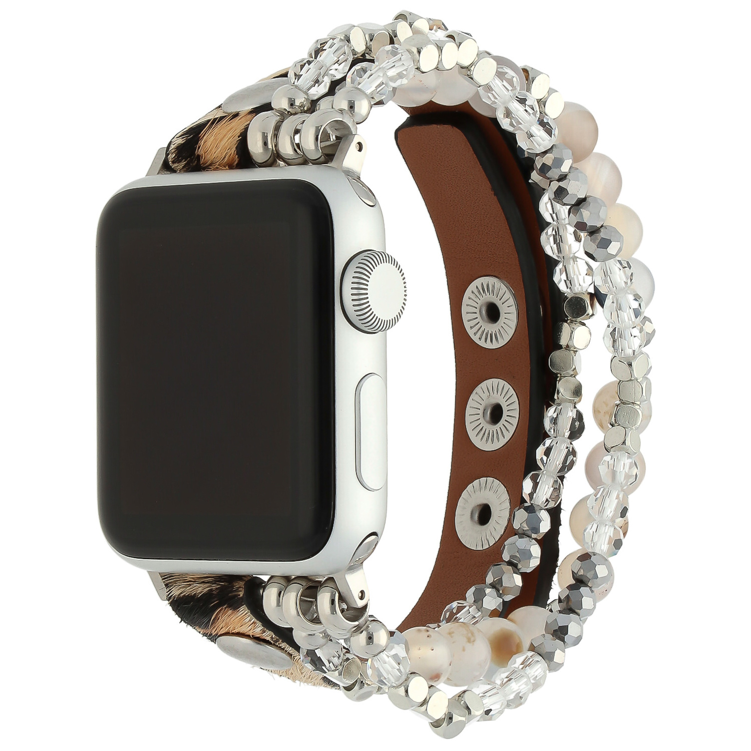 Apple Watch leren sieraden band - luipaard zilver
